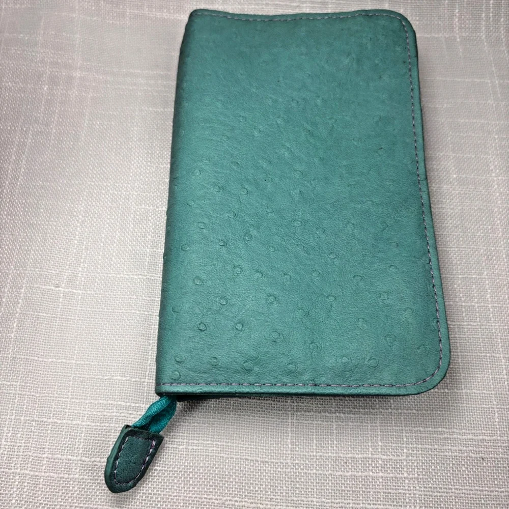 Reed and Barton Faux Ostrich Travel Jewelry Case, Turquoise Blue and Purple Soft